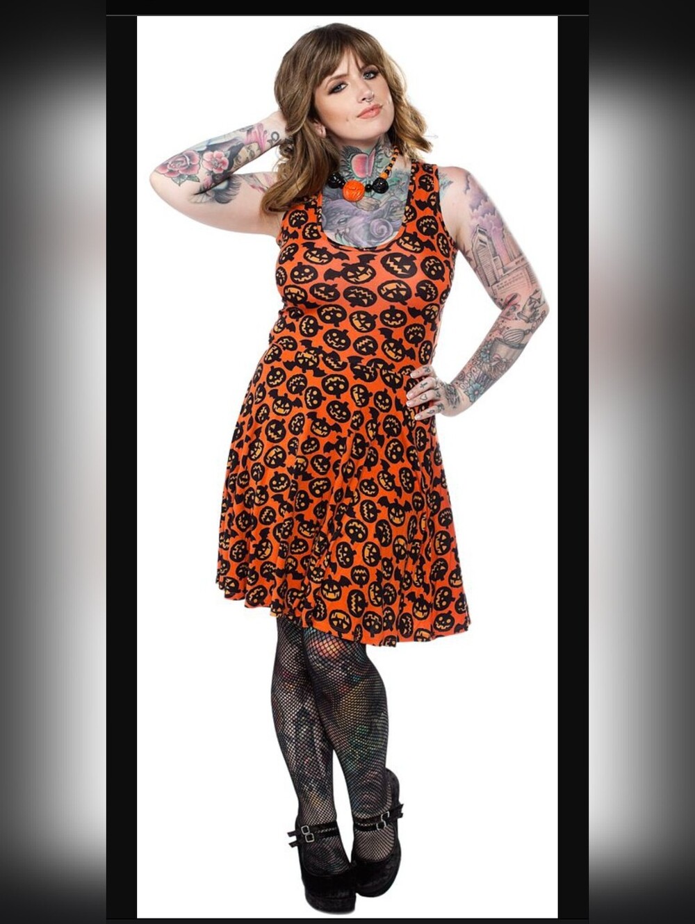 Sourpuss Batty Pumpkins Skater Dress, GUC, Size L
